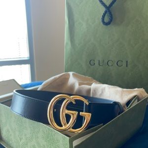 SOLD - Black GG Marmount Belt with shiny buckle